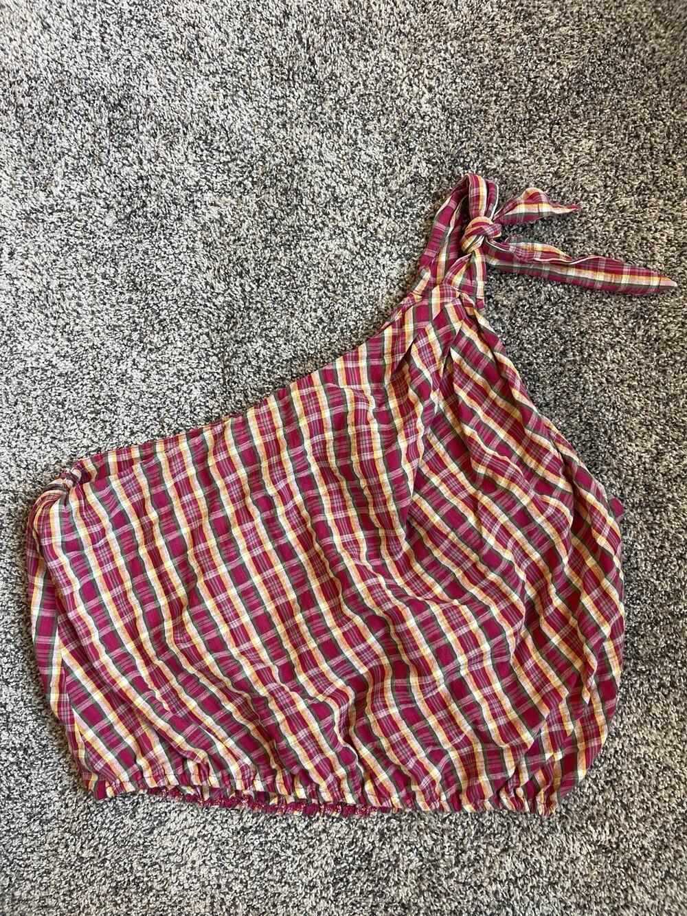 Show Me Your Mumu Women's Heyday One Shoulder Top Plaid Picnic Pink Size XL